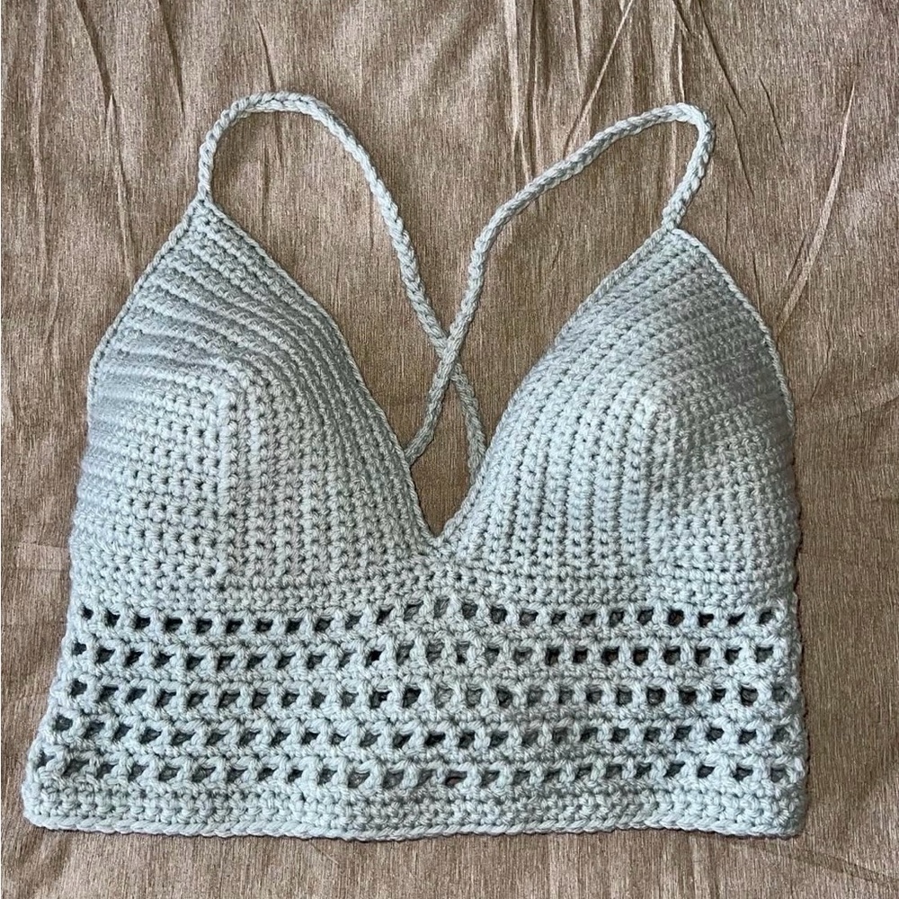 Handmade Crochet Crop Top - baby blue